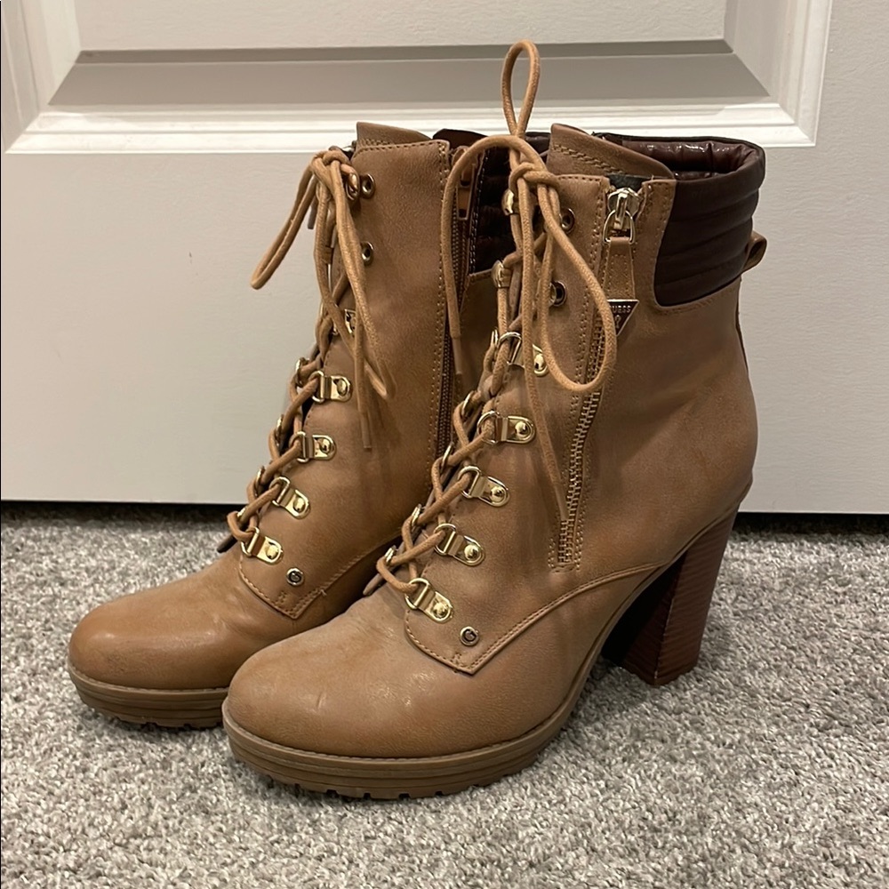 Guess Brown Lace-Up Heeled Boots